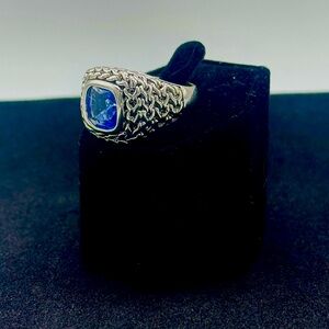 Silvertone Ring with Blue Gem